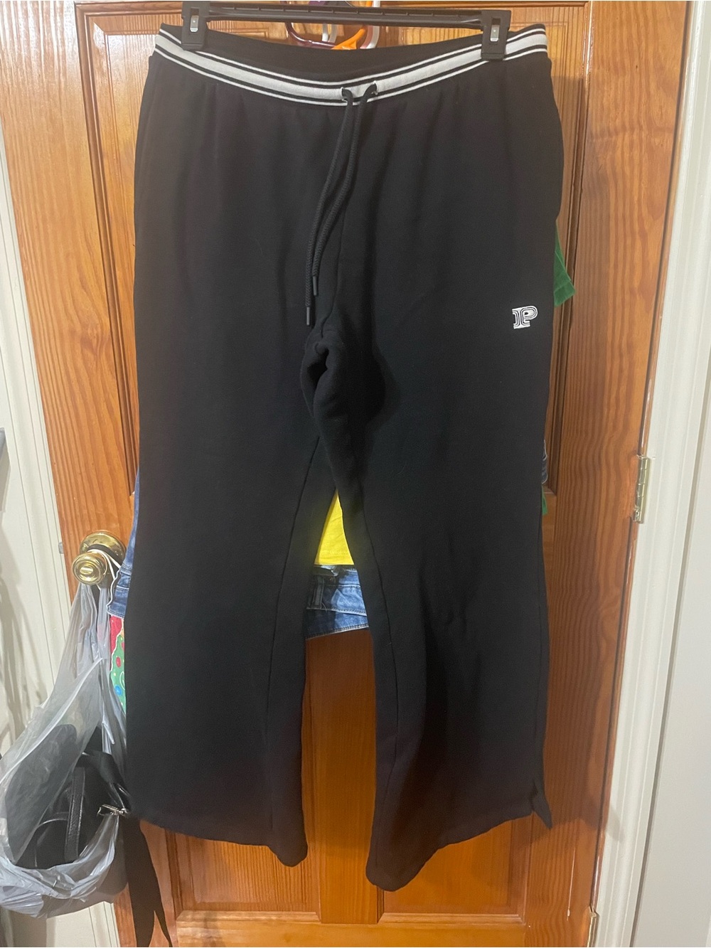 Black Drawstring Sweatpants with Stripe Waistband